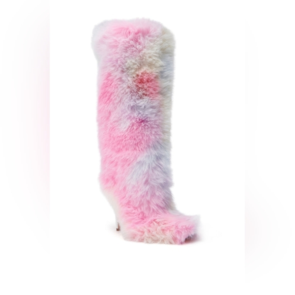 AZALEA WANG "TO LIVE AMONGST UNICORNS" Faux Fur Multicolor Platform Boots - Picture 1 of 7